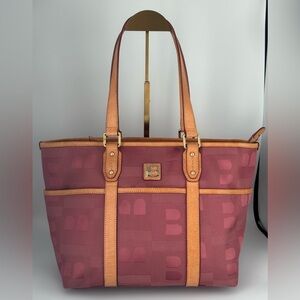 Authentic Bally Monogram Canvas Tote Shoulder Bag Leather Handles Gold Hardware